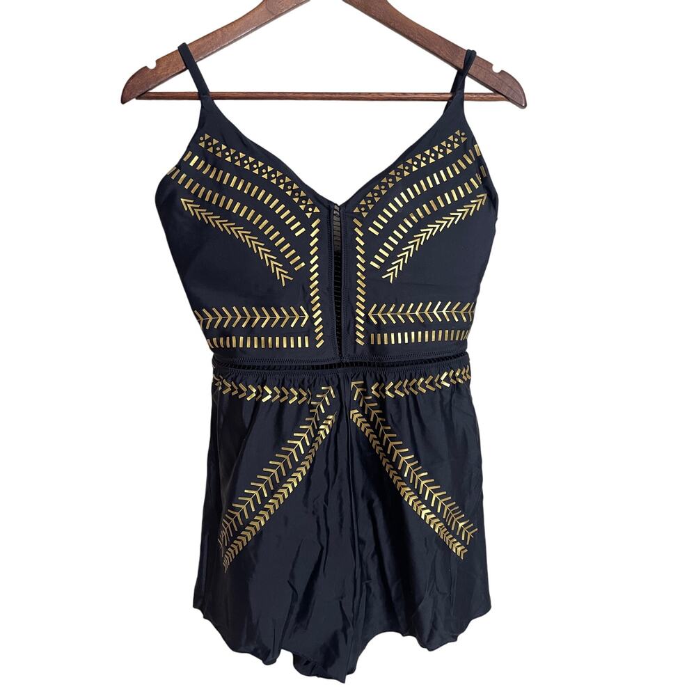 Biliblond Onepiece Overall Swim in Black Gold Womans XL NWT